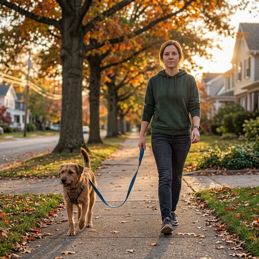 Calm walk on a slack leash at golden hour